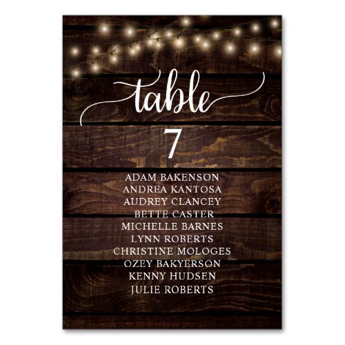 Wedding Dinner Rustic Wood Guests Seating Chart Table Number