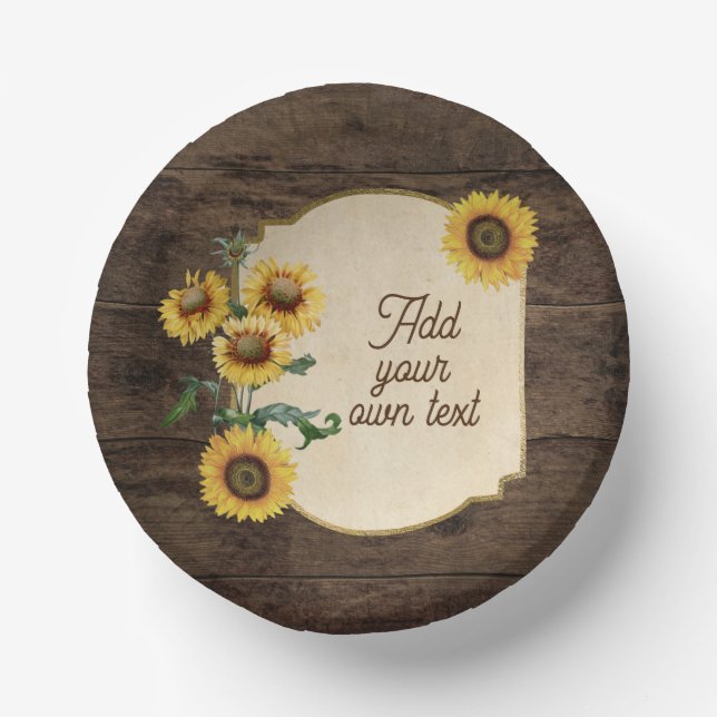 Wedding Dinnerware Reception Rustic Sunflowers Paper Bowls (Front)