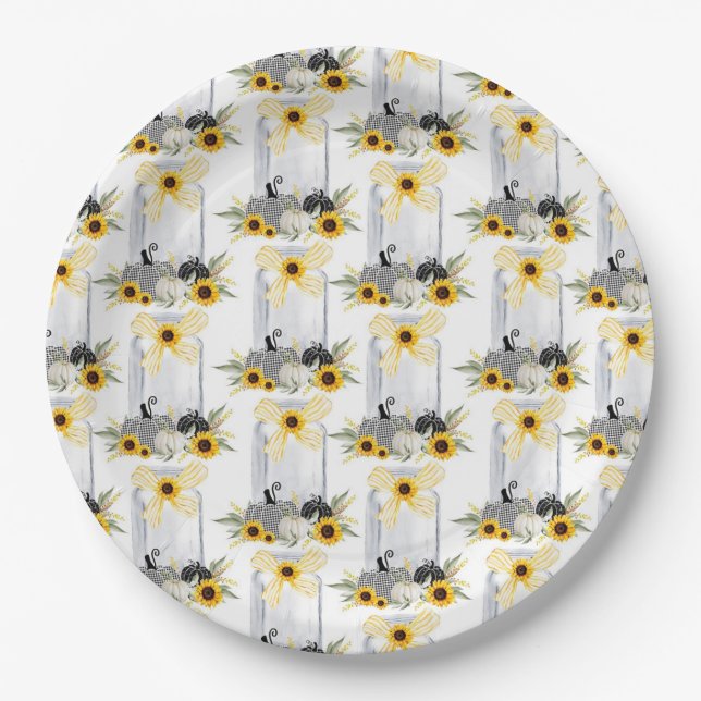 Wedding Dinnerware Reception Rustic Sunflowers Paper Plates (Front)