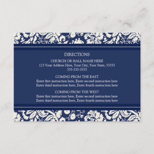 Wedding Direction Cards Blue Damask