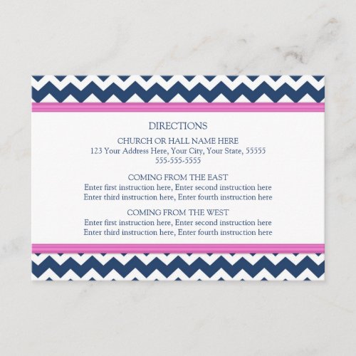 Wedding Direction Cards Blue Hot Pink Chevron