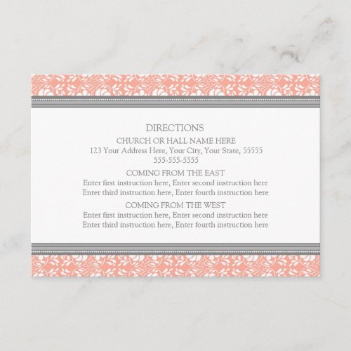 Wedding Direction Cards Coral Gray Damask