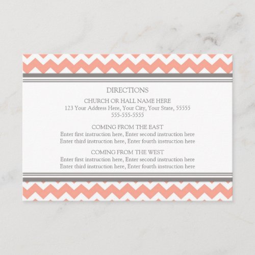 Wedding Direction Cards Coral Grey Chevron