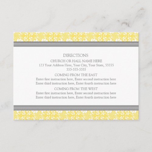Wedding Direction Cards Lemon Gray Damask
