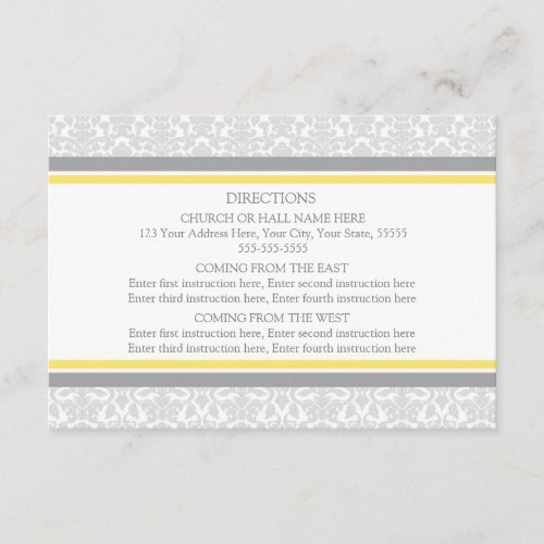 Wedding Direction Cards Lemon Gray Damask