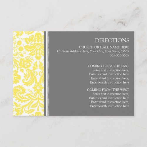 Wedding Direction Cards Lemon Grey Damask