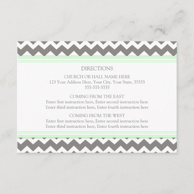 Wedding Direction Cards Mint Grey Chevron (Front)