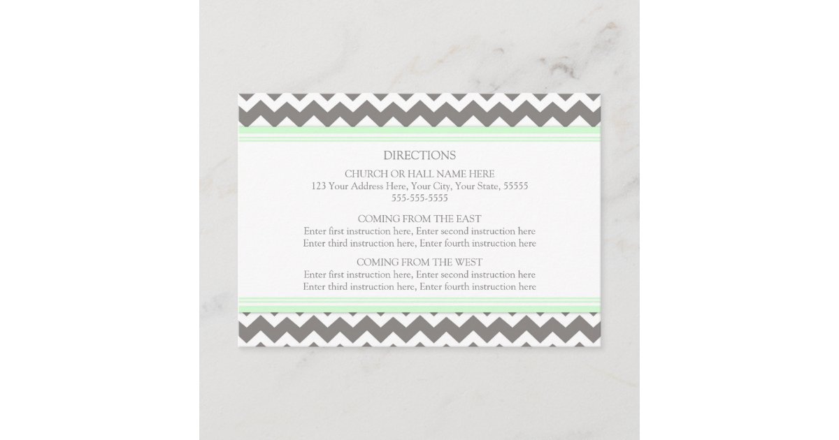 Wedding Direction Cards Mint Grey Chevron | Zazzle