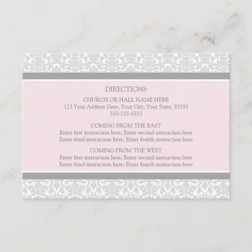 Wedding Direction Cards Pink Gray Damask