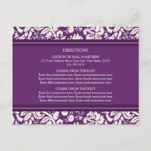 Wedding Direction Cards Plum Damask