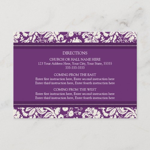 Wedding Direction Cards Plum Damask