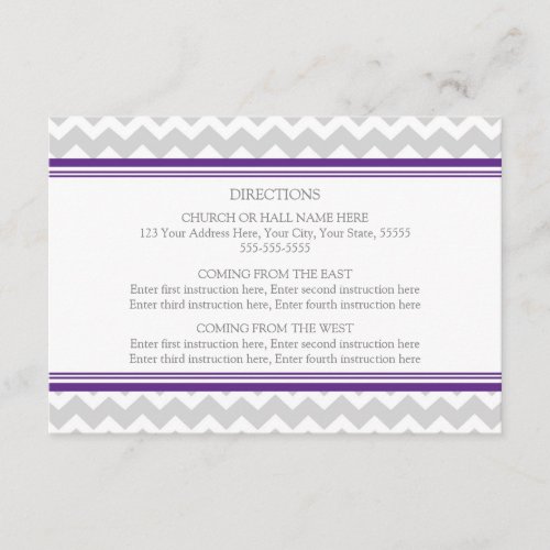 Wedding Direction Cards Purple Grey Chevron