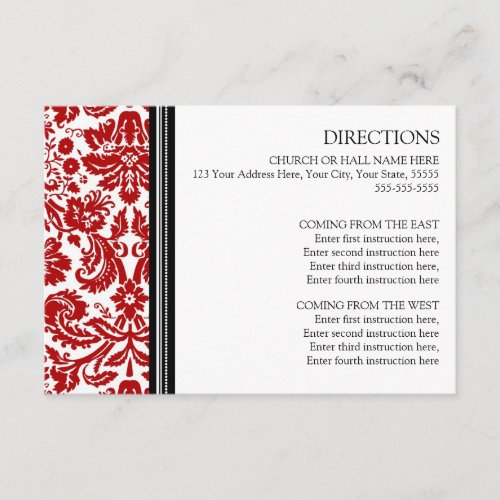 Wedding Direction Cards Red Black Damask