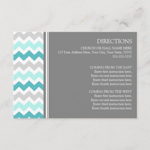 Wedding Direction Cards Teal Grey Chevron