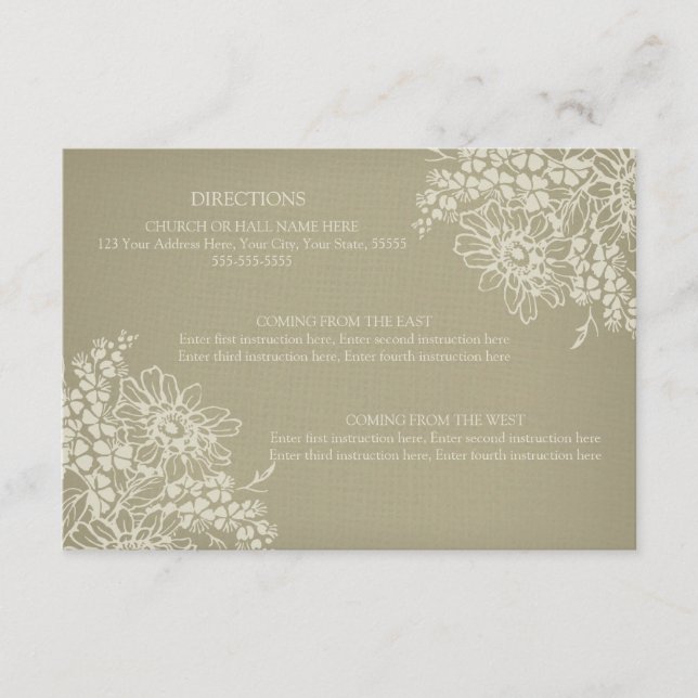 Wedding Direction Cards Vintage Floral (Front)