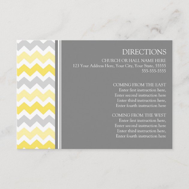 Wedding Direction Cards Yellow Grey Chevron
