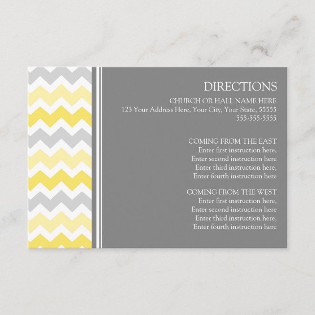 Wedding Direction Cards Yellow Grey Chevron (Front)