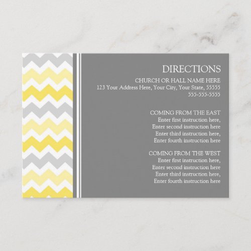 Wedding Direction Cards Yellow Grey Chevron