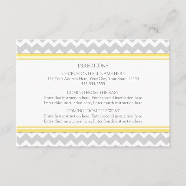 Wedding Direction Cards Yellow Grey Chevron (Front)
