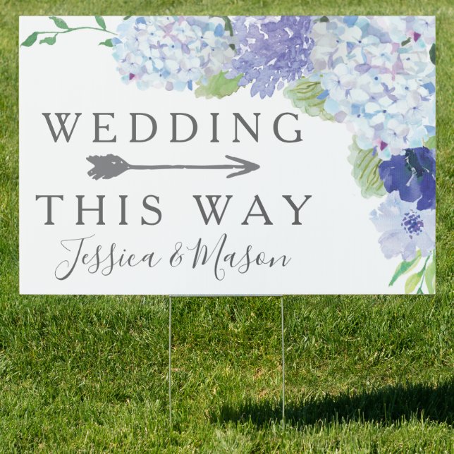 Wedding Directional Yard Sign Hydrangea (Insitu)