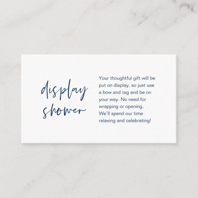 Wedding Display Shower, Modern Minimalist Navy Enclosure Card (Front)