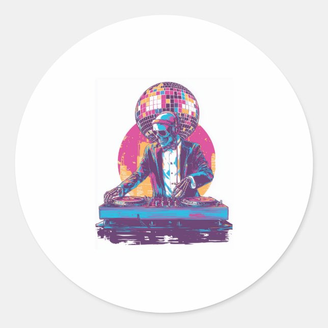 Wedding DJ Skull � Funny Formal Party Skeleton Classic Round Sticker (Front)