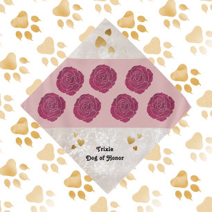 Wedding Dog of Honor Hearts Faux Lace and Roses Bandana