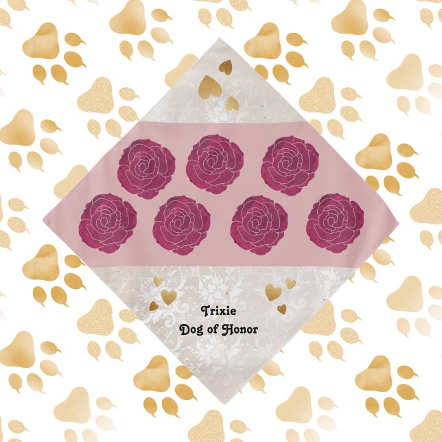 Wedding Dog of Honor Hearts Faux Lace and Roses Bandana (Creator Uploaded)