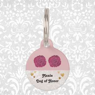 Wedding Dog of Honor Hearts Faux Lace  Pet ID Tag