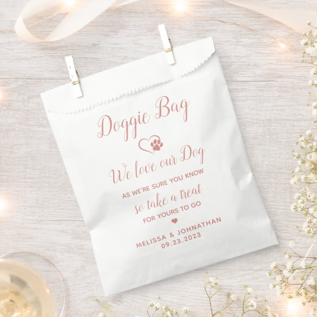 Wedding Doggie Personalize Rose Gold Pet Treats Favor Bag (Clipped)