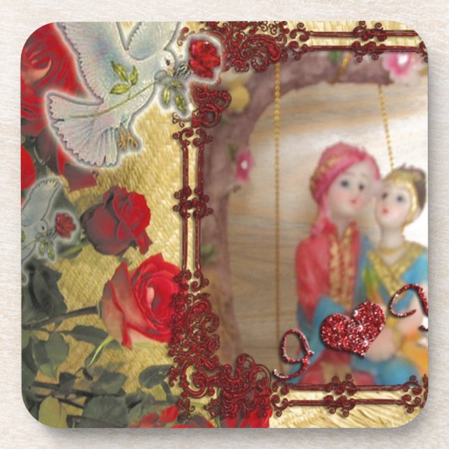 Wedding Doll Portrait Graphic Art Print Beverage Coaster (Front)