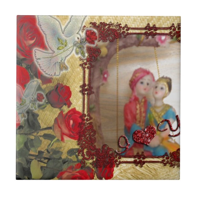 Wedding Doll Portrait Graphic Art Print Ceramic Tile (Front)