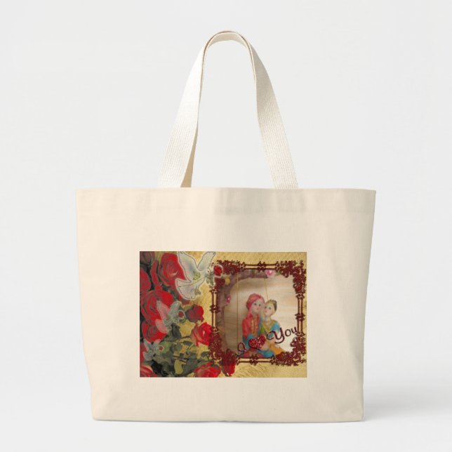 Wedding Doll Portrait Graphic Art Print Large Tote Bag (Front)