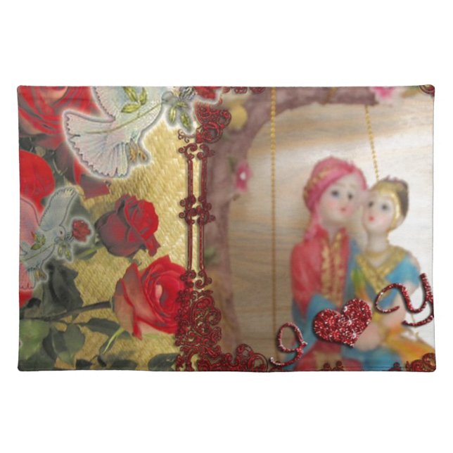 Wedding Doll Portrait Graphic Art Print Placemat (Front)