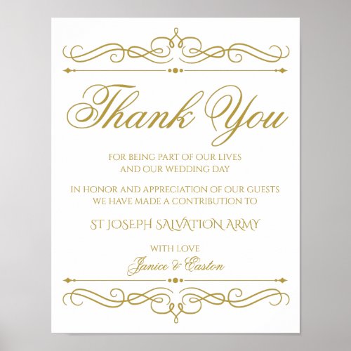 Wedding Donation Sign  Gold Swirl Calligraphy