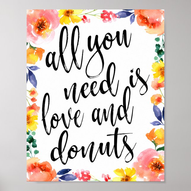 Wedding Donut Bar 8x10 Floral Watercolor Sign (Front)