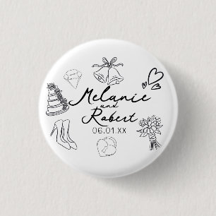 Wedding Doodle Save the Dates Wedding Anniversary Button