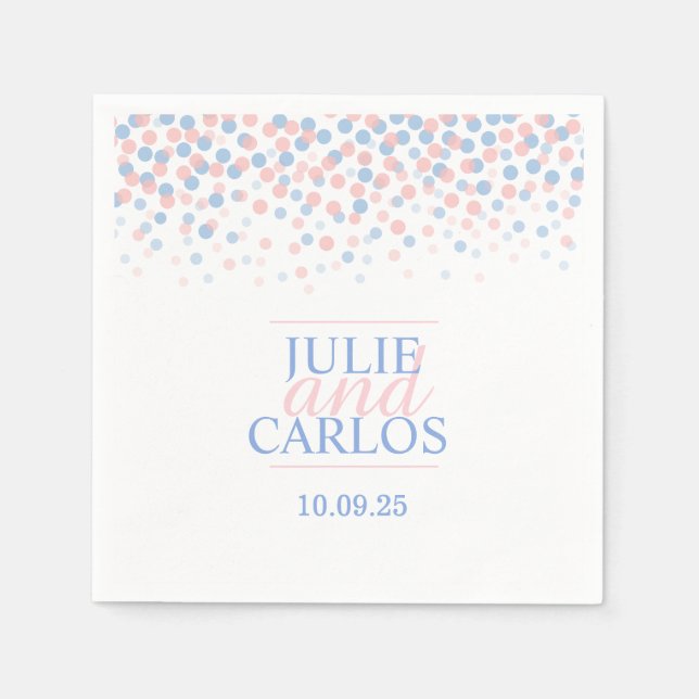 Wedding dot confetti blue pink custom napkins (Front)