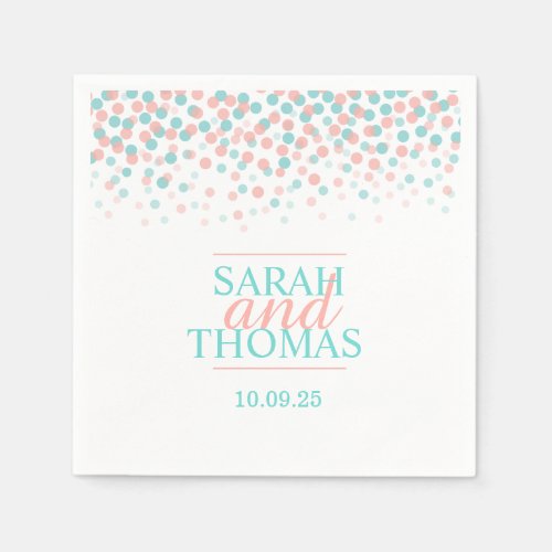 Wedding dot confetti coral teal custom napkins