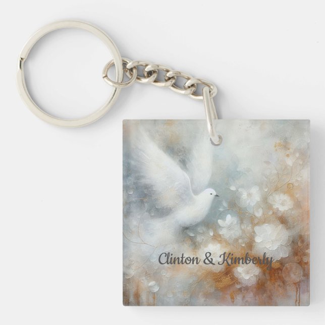 Wedding Dove Floral Key Chain - Customizable (Front)