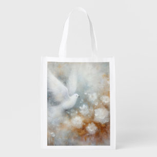 Wedding Dove Floral Reusable Grocery Tote Bag