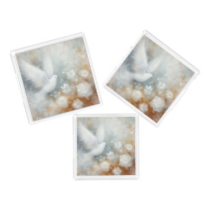 Wedding Dove Floral Serving Tray