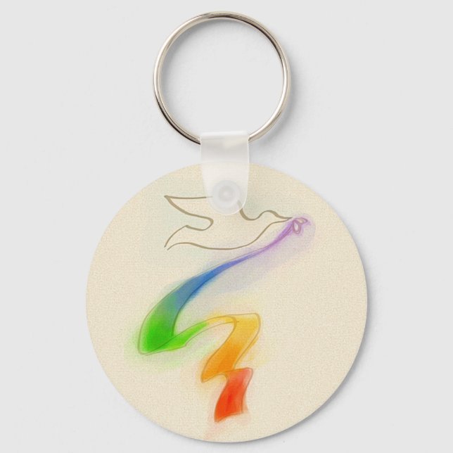 Wedding Dove with Rainbow Ribbon Keychain (Front)