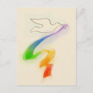 Wedding Dove with Rainbow Ribbon Postcard