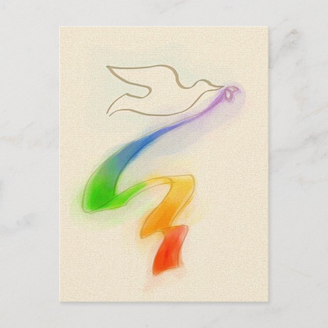 Wedding Dove with Rainbow Ribbon Postcard (Front)