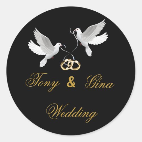 Wedding Doves Custom Wedding Black Round Stickers