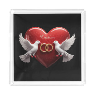 Wedding Doves Heart Romantic Anniversary Gift Acrylic Tray