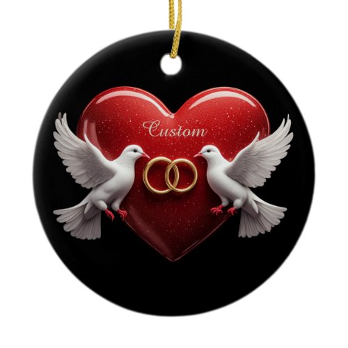 Wedding Doves Heart Romantic Anniversary Gift Ceramic Ornament