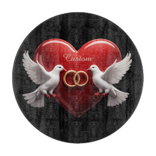 Wedding Doves Heart Romantic Anniversary Gift Cutting Board
