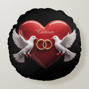 Wedding Doves Heart Romantic Anniversary Gift Round Pillow